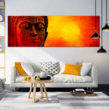 Load image into Gallery viewer, buddha  face  canvas  print  red  buddha  close  up  1  piece  canvas  wall  art  yellow  sky  buddha  canvas  artwork For Your Living Room
