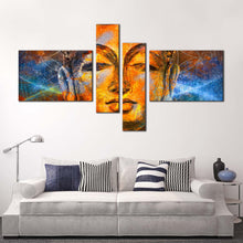 Load image into Gallery viewer, buddha face canvas print yellow peaceful buddha 4 piece canvas wall art gold buddha meditation set For Living Room
