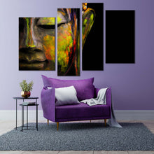 Load image into Gallery viewer, buddha face canvas wall art buddha meditation close up canvas print colorful peaceful buddha 4 piece multi canvas for living room
