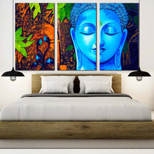 Load image into Gallery viewer, buddha face canvas wall art buddha mind soul 3 piece canvas print blue buddha meditation multi canvas artwork For Bedroom
