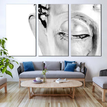 Load image into Gallery viewer, buddha face canvas wall art grey peaceful buddha 3 piece multi canvas black and white buddha canvas print For Living Room
