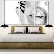 Load image into Gallery viewer, buddha face canvas wall art grey peaceful buddha 3 piece multi canvas black and white buddha canvas print For Bedroom
