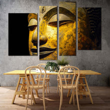 Load image into Gallery viewer, buddha face canvas wall art peaceful buddha 4 piece canvas print yellow grey buddha close up multiple canvas for your living room 
