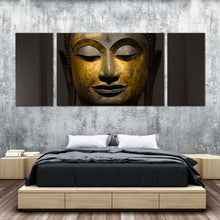 Load image into Gallery viewer, buddha  face  canvas  wall  art  yellow  grey  buddha  mind  soul  3  piece  canvas  print  buddha  meditation  multi  canvas  artwork For Bedroom
