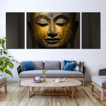 Load image into Gallery viewer, buddha  face  canvas  wall  art  yellow  grey  buddha  mind  soul  3  piece  canvas  print  buddha  meditation  multi  canvas  artwork For Living Room
