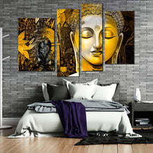 Load image into Gallery viewer, buddha face canvas wall art yellow peaceful buddha mind soul 4 piece canvas set buddha meditation canvas print for bedroom
