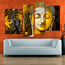 Load image into Gallery viewer, buddha face canvas wall art yellow peaceful buddha mind soul 4 piece canvas set buddha meditation canvas print
