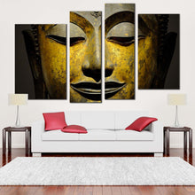 Load image into Gallery viewer, buddha face canvas wall art yellow peaceful buddha mind soul 4 piece multi canvas artwork grey buddha meditation canvas print for living room
