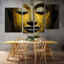 Load image into Gallery viewer, buddha face canvas wall art yellow peaceful buddha mind soul 4 piece multi canvas artwork grey buddha meditation canvas print
