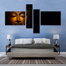 Load image into Gallery viewer, buddha face canvas wall art yellow peaceful buddha statue multi canvas gold buddha head 4 piece canvas print For Your Bedroom
