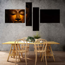 Load image into Gallery viewer, buddha face canvas wall art yellow peaceful buddha statue multi canvas gold buddha head 4 piece canvas print For Dining Room
