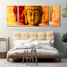 Load image into Gallery viewer, buddha  faces  canvas  print  mind  soul  buddha  3  piece  multi  canvas  red  yellow  buddha  shadows  canvas  wall  art For Bedroom
