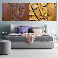 Load image into Gallery viewer, buddha  faces  canvas  wall  art  brown  yellow  buddha  panoramic  canvas  print  lord  buddha  wide  canvas For Bedroom
