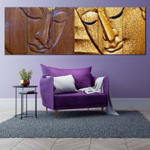 Load image into Gallery viewer, buddha  faces  canvas  wall  art  brown  yellow  buddha  panoramic  canvas  print  lord  buddha  wide  canvas For Living Room
