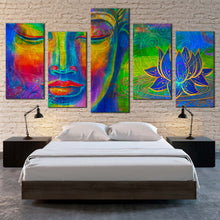 Load image into Gallery viewer, buddha head canvas print lord buddha face 5 piece canvas wall art colorful buddha canvas set For Your Bedroom
