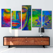Load image into Gallery viewer, buddha head canvas print lord buddha face 5 piece canvas wall art colorful buddha canvas set
