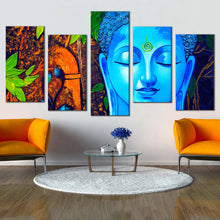 Load image into Gallery viewer, buddha meditation canvas print blue buddha close up multiple canvas peaceful buddha mind soul 5 piece canvas wall art For Living Room
