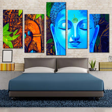 Load image into Gallery viewer, buddha meditation canvas print blue buddha close up multiple canvas peaceful buddha mind soul 5 piece canvas wall art In Bedroom
