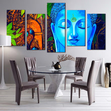 Load image into Gallery viewer, buddha meditation canvas print blue buddha close up multiple canvas peaceful buddha mind soul 5 piece canvas wall art For Dining Room
