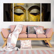 Load image into Gallery viewer, buddha  meditation  canvas  print  grey  yellow  buddha  close  up  canvas  set  peaceful  buddha  mind  soul  3  piece  canvas  wall  art In Living Room
