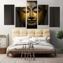 Load image into Gallery viewer, buddha meditation canvas print grey yellow buddha close up multiple canvas peaceful buddha mind soul 5 piece canvas wall art For Bedroom
