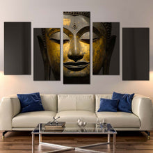 Load image into Gallery viewer, buddha meditation canvas print grey yellow buddha close up multiple canvas peaceful buddha mind soul 5 piece canvas wall art For Living Room
