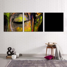 Load image into Gallery viewer, buddha  meditation  canvas  print  peaceful  buddha  close  up  3  piece  canvas  wall  art  colorful  buddha  face  canvas  set
