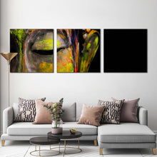 Load image into Gallery viewer, buddha  meditation  canvas  print  peaceful  buddha  close  up  3  piece  canvas  wall  art  colorful  buddha  face  canvas  set For Living Room
