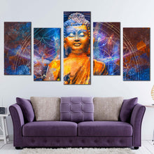 Load image into Gallery viewer, buddha meditation canvas wall art blue light buddha canvas set orange buddha oil painting 5 piece canvas print For Your Living Room
