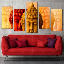 Load image into Gallery viewer, buddha meditation canvas wall art buddha faces 5 piece canvas print red yellow buddha shadows multiple canvas For Living Room
