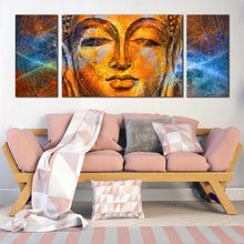 Load image into Gallery viewer, buddha  meditation  canvas  wall  art  gold  buddha  face  multi  canvas  yellow  peaceful  buddha  canvas  3  piece  canvas  print For Living Room
