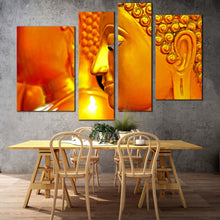 Load image into Gallery viewer, buddha meditation canvas wall art gold buddha mind and soul multiple canvas yellow peaceful buddha 4 piece canvas print
