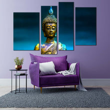 Load image into Gallery viewer, buddha meditation canvas wall art gold peaceful buddha statue canvas print blue background buddha 4 piece multiple canvas
