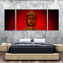 Load image into Gallery viewer, buddha  meditation  canvas  wall  art  orange  buddha  statue  canvas  print  red  background  buddha  3  piece  multiple  canvas For Bedroom
