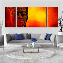 Load image into Gallery viewer, buddha  meditation  canvas  wall  art  yellow  sky  buddha  close  up  multi  canvas  orange  buddha  3  piece  canvas  print For Living Room
