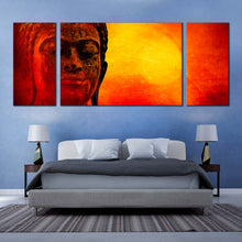 Load image into Gallery viewer, buddha  meditation  canvas  wall  art  yellow  sky  buddha  close  up  multi  canvas  orange  buddha  3  piece  canvas  print For Bedroom
