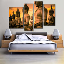 Load image into Gallery viewer, buddha park canvas print thailand brown buddha statue 4 piece canvas wall art yellow sky buddha canvas set for bedroom
