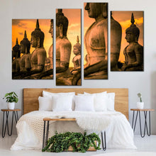 Load image into Gallery viewer, buddha park canvas print thailand brown buddha statue 4 piece canvas wall art yellow sky buddha canvas set
