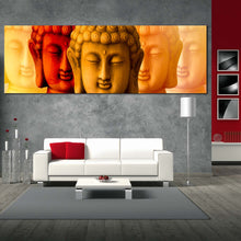 Load image into Gallery viewer, buddha  shadows  canvas  wall  art  red  yellow  buddha  faces  1  piece  canvas  print  mind  soul  buddha  canvas  artwork In Living Room
