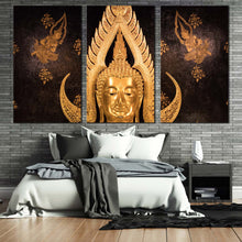 Load image into Gallery viewer, buddha statue canvas print beautiful buddha temple 3 piece canvas wall art golden buddha multi canvas For Bedroom
