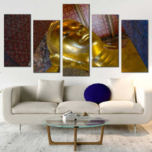 Load image into Gallery viewer, buddha statue canvas print gold buddha temple canvas set wat phra chetuphon vimolmangklaram 5 piece canvas wall art In Living Room
