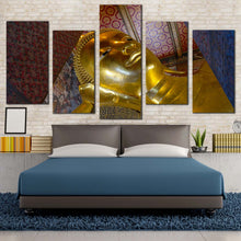 Load image into Gallery viewer, buddha statue canvas print gold buddha temple canvas set wat phra chetuphon vimolmangklaram 5 piece canvas wall art For Your Bedroom
