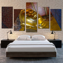 Load image into Gallery viewer, buddha statue canvas print gold buddha temple canvas set wat phra chetuphon vimolmangklaram 5 piece canvas wall art For Bedroom
