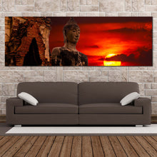 Load image into Gallery viewer, buddha  statue  canvas  wall  art  cloudy  red  sky  sunset  buddha  1  piece  canvas  artwork  big  oldest  brown  buddha  statue  canvas  print In Living Room
