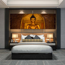 Load image into Gallery viewer, buddha  statue  canvas  wall  art  gold  buddha  1  piece  canvas  print  phra  buddha  sihing  canvas  artwork  brown  wat  phra  singh  temple  wide  canvas In Bedroom
