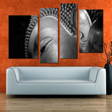 Load image into Gallery viewer, buddha statue canvas wall art grey buddha close up 4 piece canvas print black and white big buddha multi canvas
