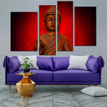 Load image into Gallery viewer, buddha statue canvas wall art orange buddha meditation 4 piece canvas print red background lord buddha canvas set for your living room
