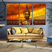 Load image into Gallery viewer, buddha statue canvas wall art thailand brown buddha canvas print wat pho buddhist temple 3 piece multi canvas artwork For Living Room
