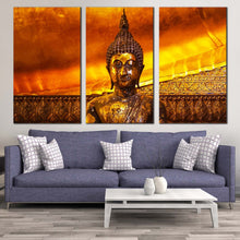 Load image into Gallery viewer, buddha statue canvas wall art thailand brown buddha canvas print wat pho buddhist temple 3 piece multi canvas artwork In Living Room
