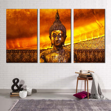 Load image into Gallery viewer, buddha statue canvas wall art thailand brown buddha canvas print wat pho buddhist temple 3 piece multi canvas artwork
